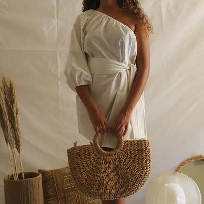 Linen off shoulder dress